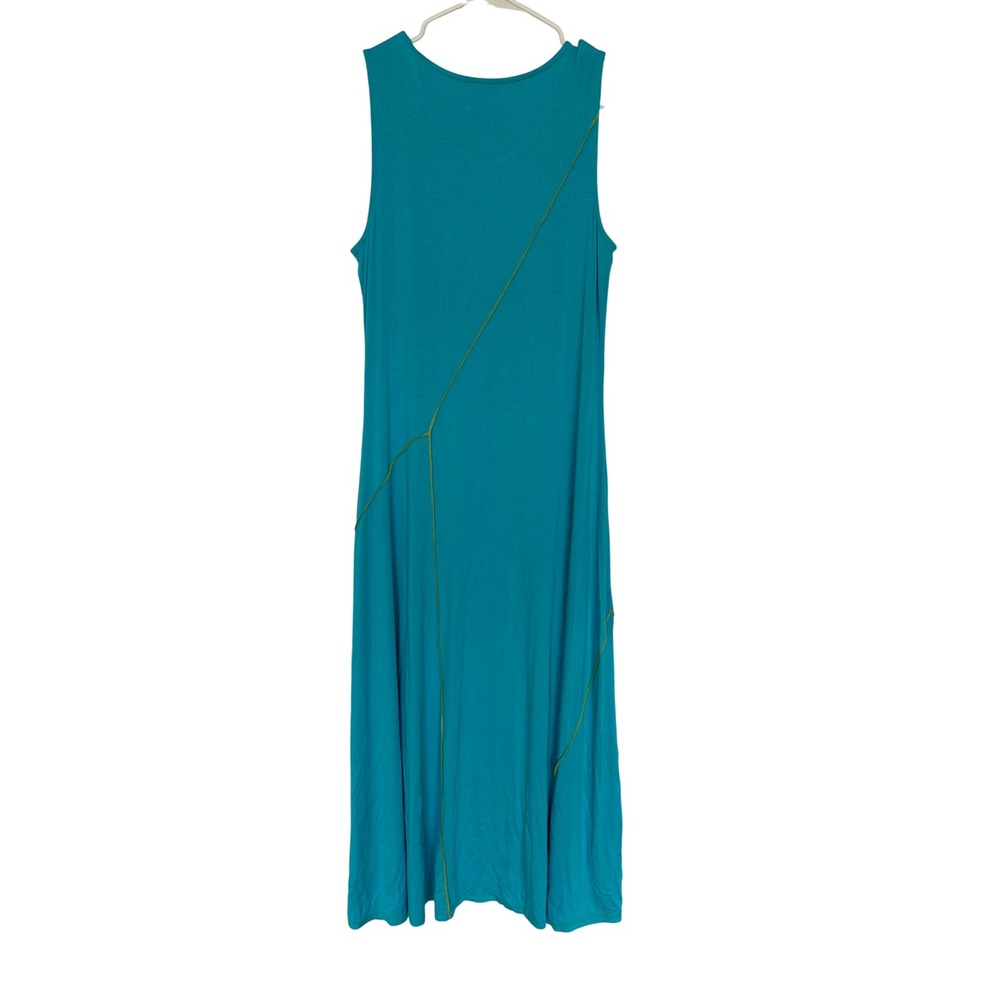 Soft Surroundings Teal Blue Sleeveless Maxi Dress Lime Green Exposed Seams Small - Picture 3 of 7